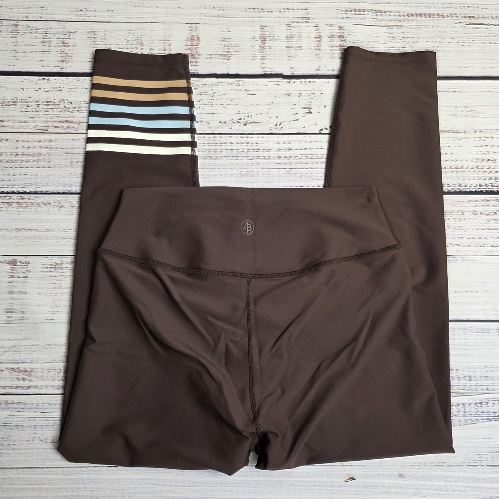 Addison Bay Womens Brown Multicolor Striped Pull On Athletic Leggings XL Stretch